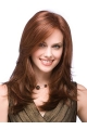 Fashionable 18'' Long Straight Auburn Layered Mono Top Human Hair Women Wigs