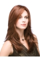 Fashionable 18'' Long Straight Auburn Layered Mono Top Human Hair Women Wigs