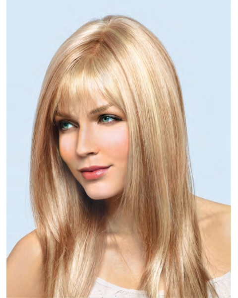 16'' Long Straight Blonde Remy Human Hair 100% Hand-Tied Women Wigs