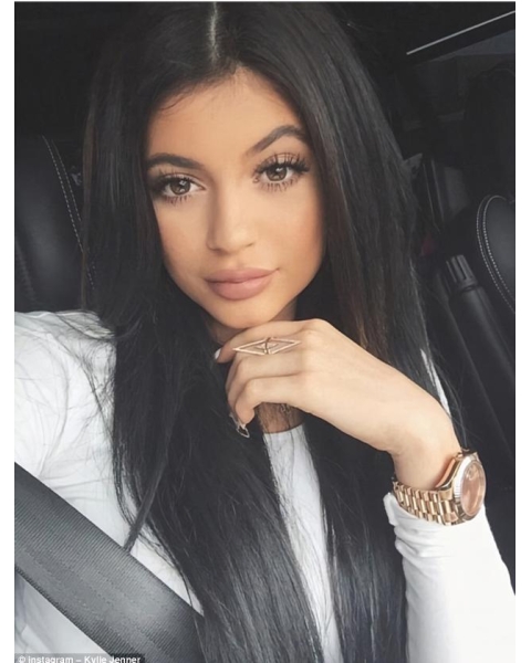 Affordable 20'' Long Straight Full Lace Black Without Bangs Kylie Jenner Remy Huma Hair Wigs