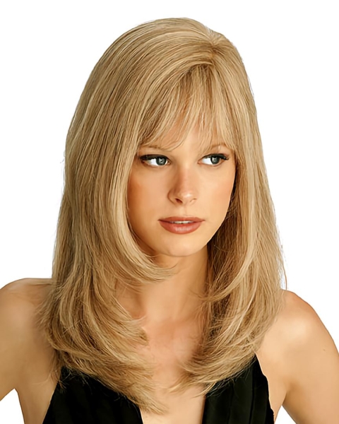 Popular 18'' Long Straight Blonde Monofilament Top 100% Hand-Tied Remy Human Hair Women Wigs