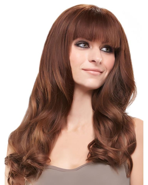 18'' Long Wavy Fashion Auburn Monofilament Lace Front Remy Human Hair Women Wigs