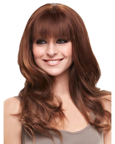 18'' Long Wavy Fashion Auburn Monofilament Lace Front Remy Human Hair Women Wigs