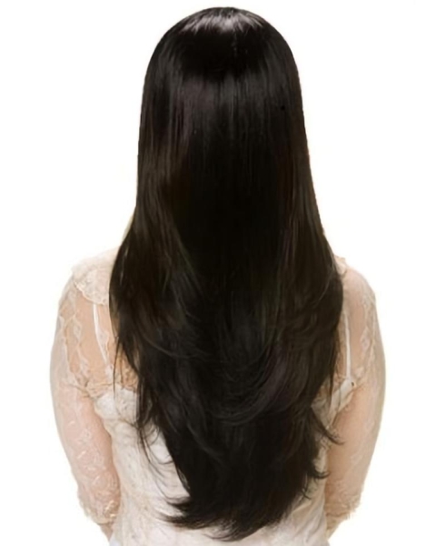 18'' Long Straight Sassy Black Mono TOP Lace Front Remy Human Hair Women Wigs