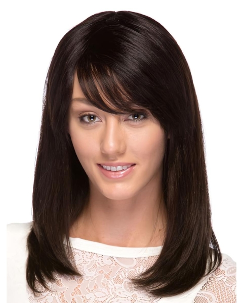 16'' Suitable Capless Brown Straight Long Human Hair Women Wigs