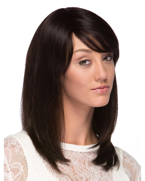 16'' Suitable Capless Brown Straight Long Human Hair Women Wigs