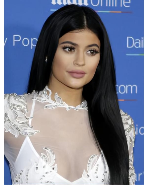 22'' Long Gorgeous Straight Black Without Bangs Lace Front Synthetic Kylie Jenner Women Wigs