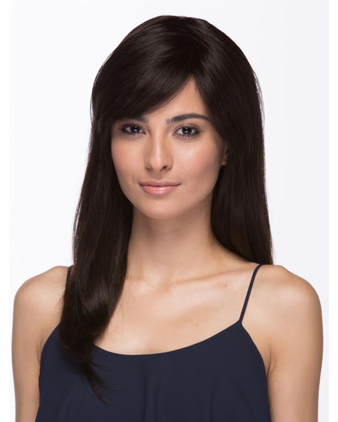 16'' Brown Straight Long Capless Human Hair Women Wigs