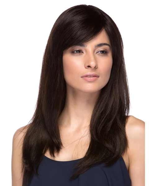 16'' Brown Straight Long Capless Human Hair Women Wigs