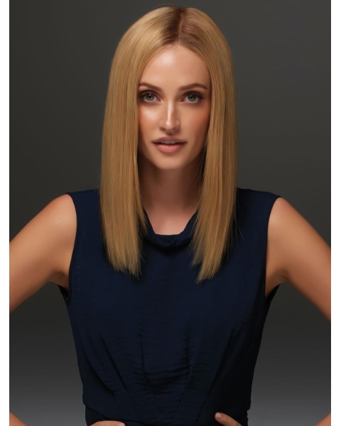 14'' New Design Blonde Straight Long 100% Hand-Tied Mono Top Lace Front Brazilian Remy Human Hair Women Wigs