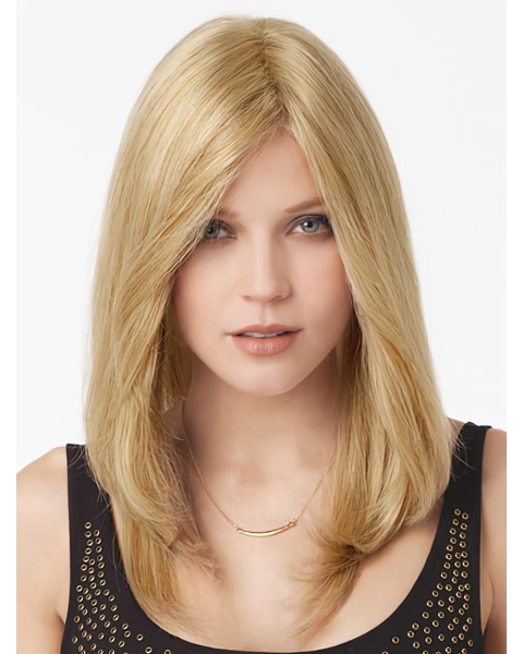 Cool Blonde Straight Monofilament Lace Front Long Human Hair Women Wigs