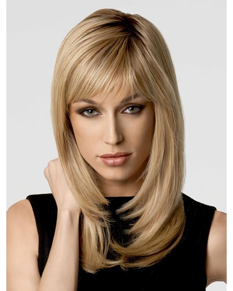 16'' Long Straight Capless Stylish Blonde  Synthetic Women Wigs