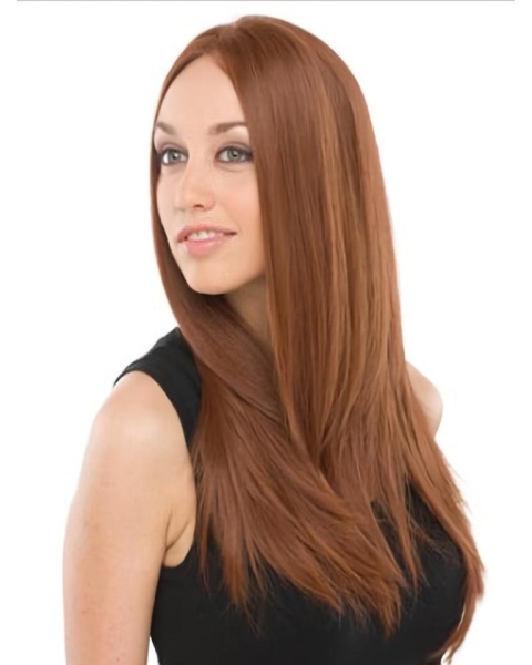 22'' Long Straight Sassy Auburn Mono Top Lace Front  100% Remy Human Hair Women Celebrity Wigs