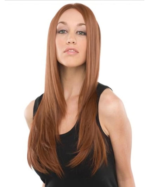 22'' Long Straight Sassy Auburn Mono Top Lace Front  100% Remy Human Hair Women Celebrity Wigs