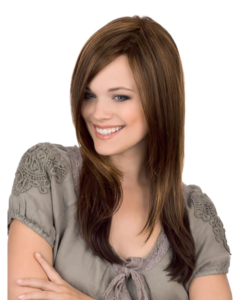 17'' Long Straight Gorgeous Remy Human Hair Monofilament Women Wigs