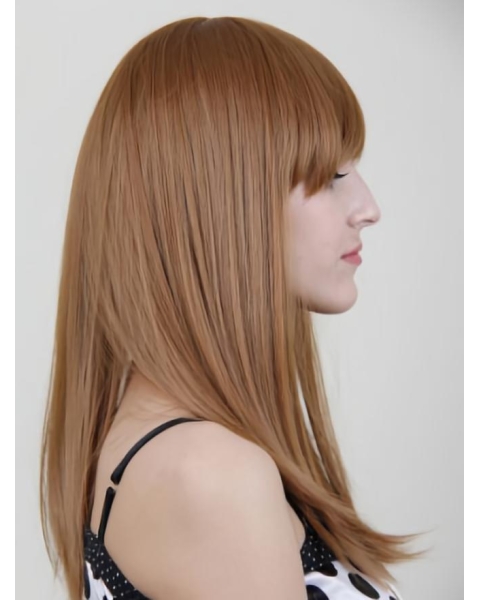 18'' Long High Quality Auburn Capless Straight 100% Remy Human Hair Women Celebrity Wigs