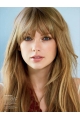 20'' High Quality Long Straight Capless Blonde With Bangs Remy Human Hair Taylor Swift Women Wigs