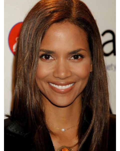 14'' Halle Berry Simple Long Layered Straight Full Lace Human Hair Women Wigs