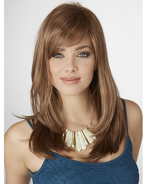 16'' Capless Fashional Long Straight Blonde With Bangs Synthetic Women Wigs