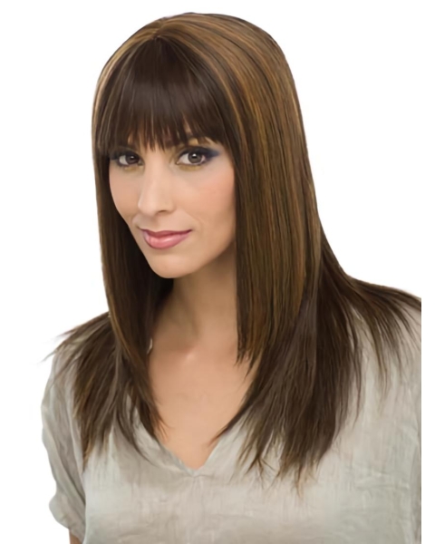 Capless Sleek Brown Straight Long Human Hair Women Wigs