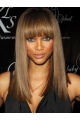 Tyra Banks Mysterious Playful Long Straight Glueless Lace Front Human Hair Wig 16 Inches with Straight Bangs