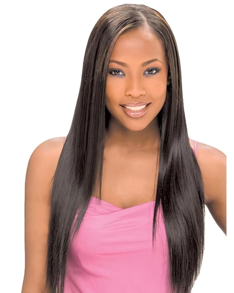 22'' Elegant Black Straight Long Glueless Lace Front Heat Friendly Synthetic Women Wigs