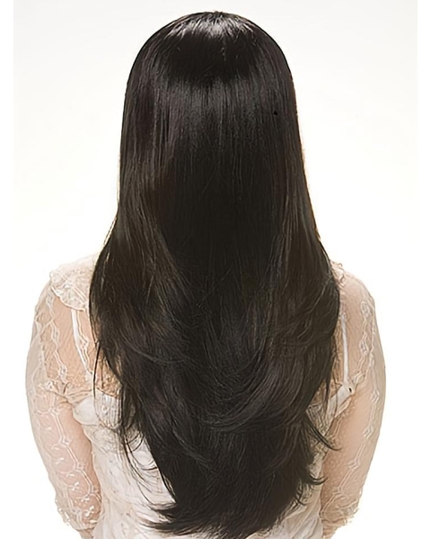 Capless Black Straight Faddish Long Human Hair Women Wigs