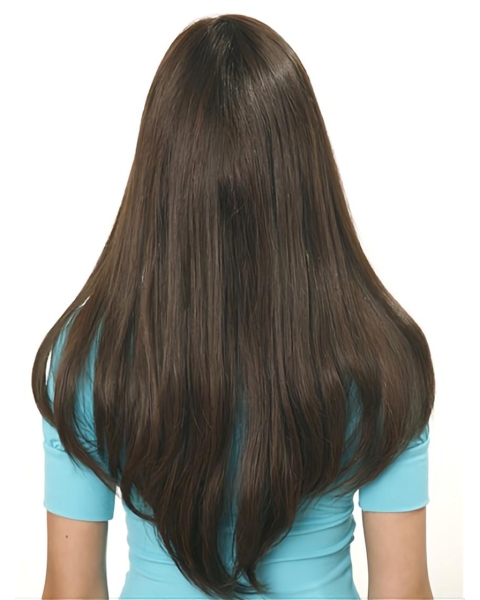 24'' Straight Capless Easeful Brown Long Human Hair  Women Wigs