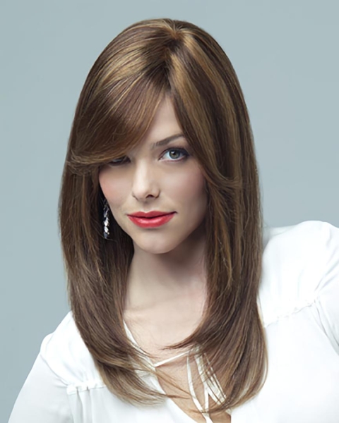 18'' Braw Brown Straight Monofilament Top 100% Hand-Tied Long Classic Remy Human Hair Women Wigs