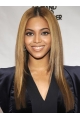 18'' Beyonce Knowles Pretty Layered Glossy Long Straight Lace Front Human Hair  Women Wig 