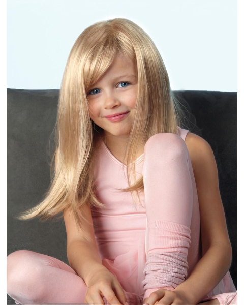 18'' High Quality Long Straight With Bangs Mono Top Lace Front Blonde Fabulous Synthetic Women Wigs