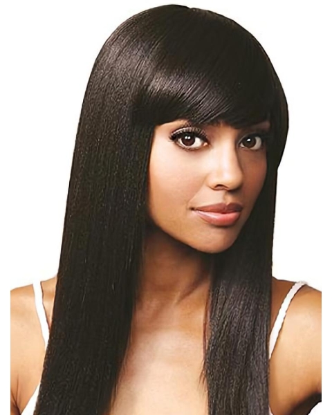 Easeful Black Straight Lace Front Long Human Hair Women Wigs