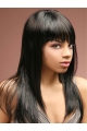 16'' Comfortable Black Straight Capless Long Indian Remy Human  Hair African American Women Wigs