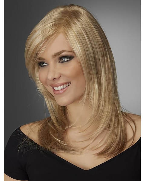 14'' Long Straight Blonde Monofilament Layered Beautiful Synthetic Women Wigs