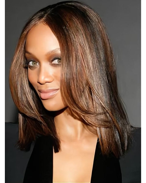 14'' Shoulder Lenght Tyra Banks Life-like Off-the-face Straight 100% Hand-Tied Full Lace Human Hair Women wig