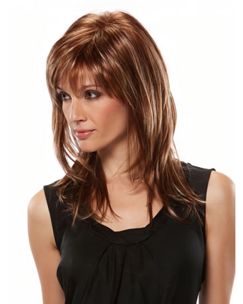 Traditional Brown Capless Straight Synthetic  Long Women Wigs