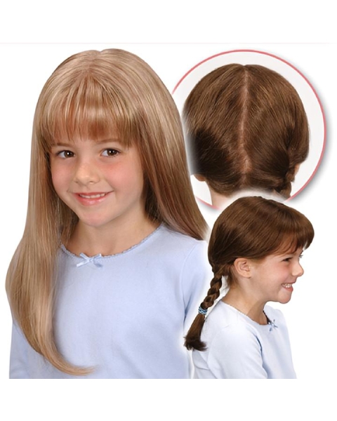 20'' Straight Pleasing Blonde Monofilament Long Synthetic Kids Wigs