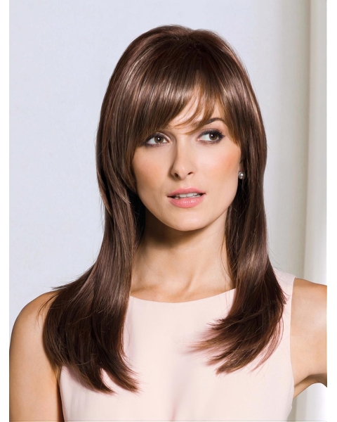 17'' Comfortable  Brown Straight Capless Synthetic Long Women Wigs