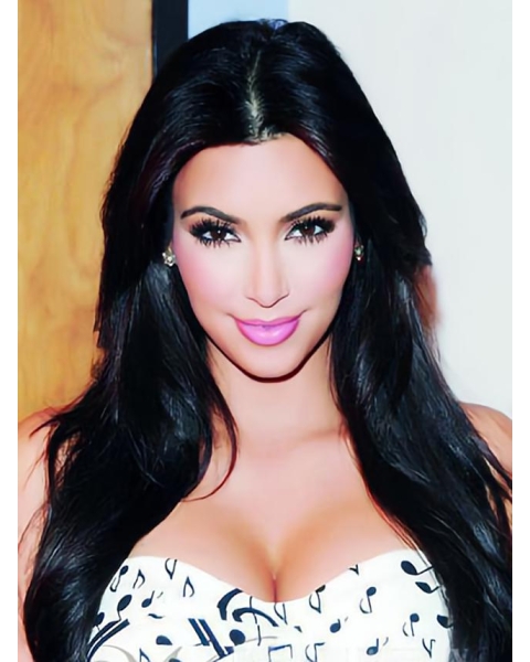 20'' Long Black Straight Lace Front Kim Kardashian Oriental  100% Human Hair Women Wig