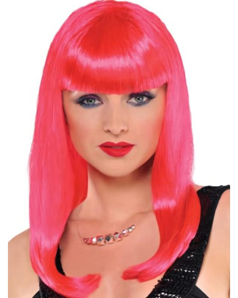 16 Inches Long Straight  Red Pink Straight Lace Front Synthetic Women Wigs