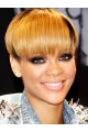 8'' Short Straight with Bangs Rihanna Watermelon Taro Style Lace Front Human Hair Women Wig 