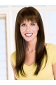  Gentle Brown Straight With Bangs Capless Remy Human Hair Long Women Wigs