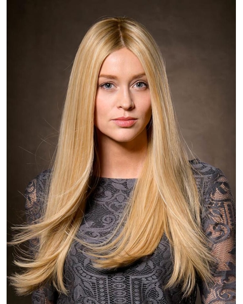 18'' Long Amazing Straight Blonde Lace Front Without Bangs Affordable Synthetic Women Wigs