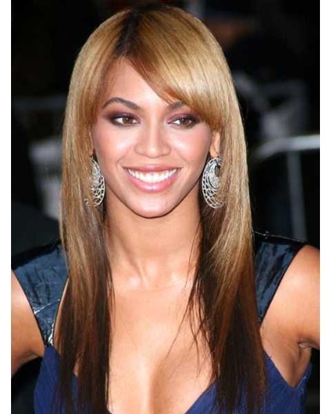 20 '' Long Straight Layered with Bangs Full Lace100% Human Hair Women Beyonce Knowles Wigs