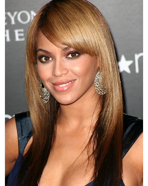 20 '' Long Straight Layered with Bangs Full Lace100% Human Hair Women Beyonce Knowles Wigs