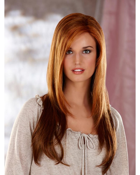 20'' Long Straight Auburn Layered Monofilament Lace Front  Stylish Heat Friendly Synthetic Women Wigs