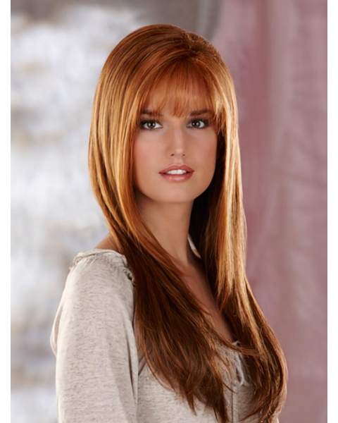 20'' Long Straight Auburn Layered Monofilament Lace Front  Stylish Heat Friendly Synthetic Women Wigs