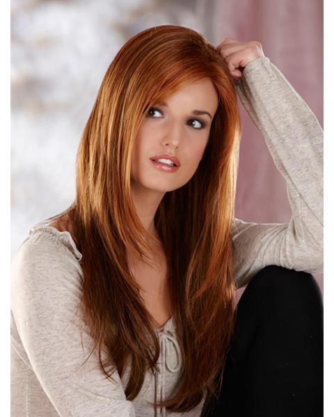 20'' Long Straight Auburn Layered Monofilament Lace Front  Stylish Heat Friendly Synthetic Women Wigs