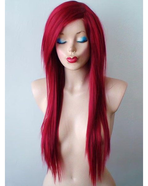 24 Inches Long Straight Lace Front Synthetic Red Women Wigs