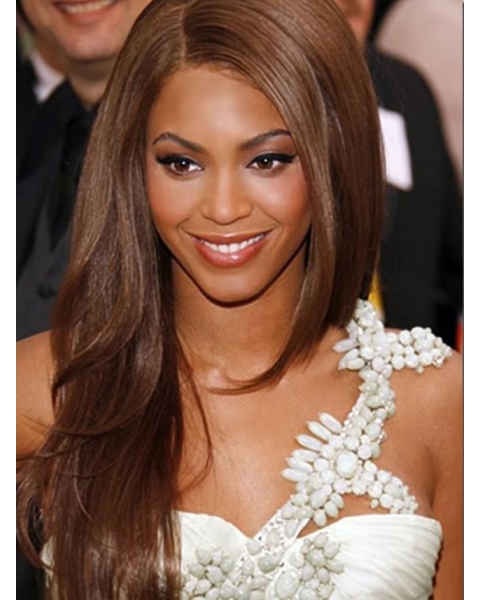 22'' Natural Long Straight Lace Front Beyonce  Silky Remy Human Hair Women Wig